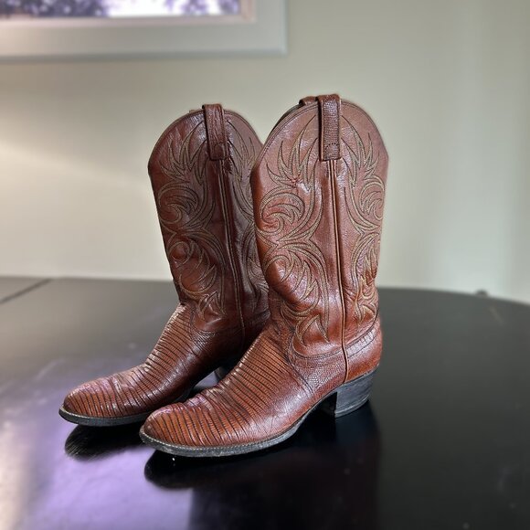 Vintage Dan Post Leather Cowboy Boots Brown Mens Size 10
